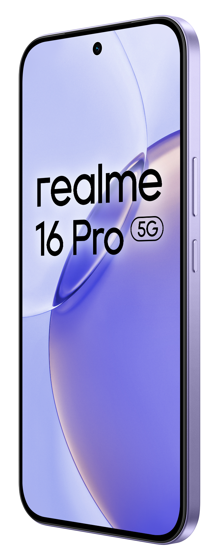 Fioletowy smartfon Realme 16 Pro 5G z falistym wzorem na ekranie.