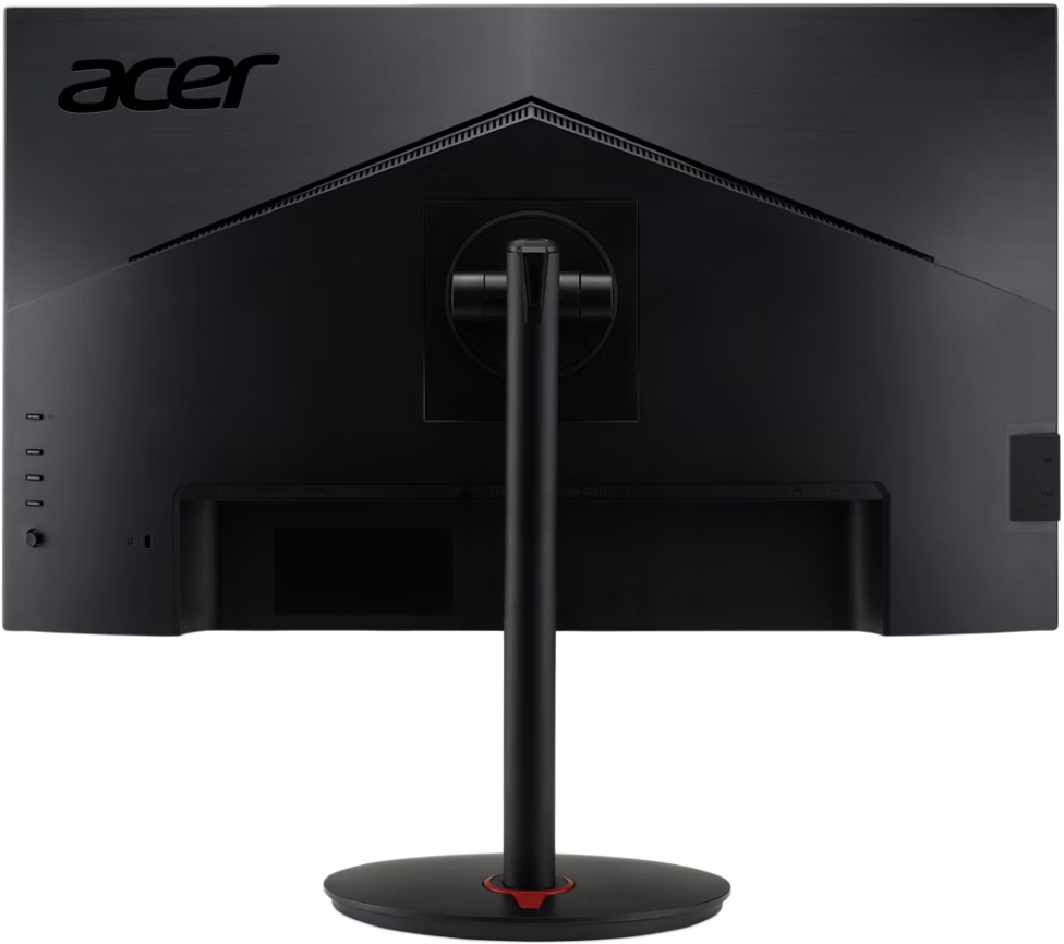 Fekete Acer monitor hátulnézete, vékony állvánnyal.