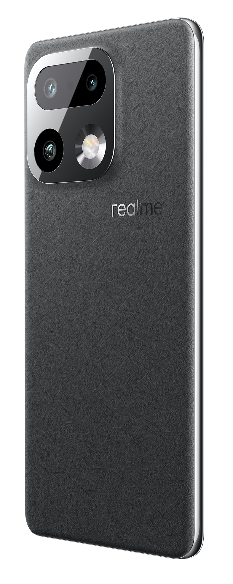Tył ciemnego smartfona z modułem aparatu i logo Realme.