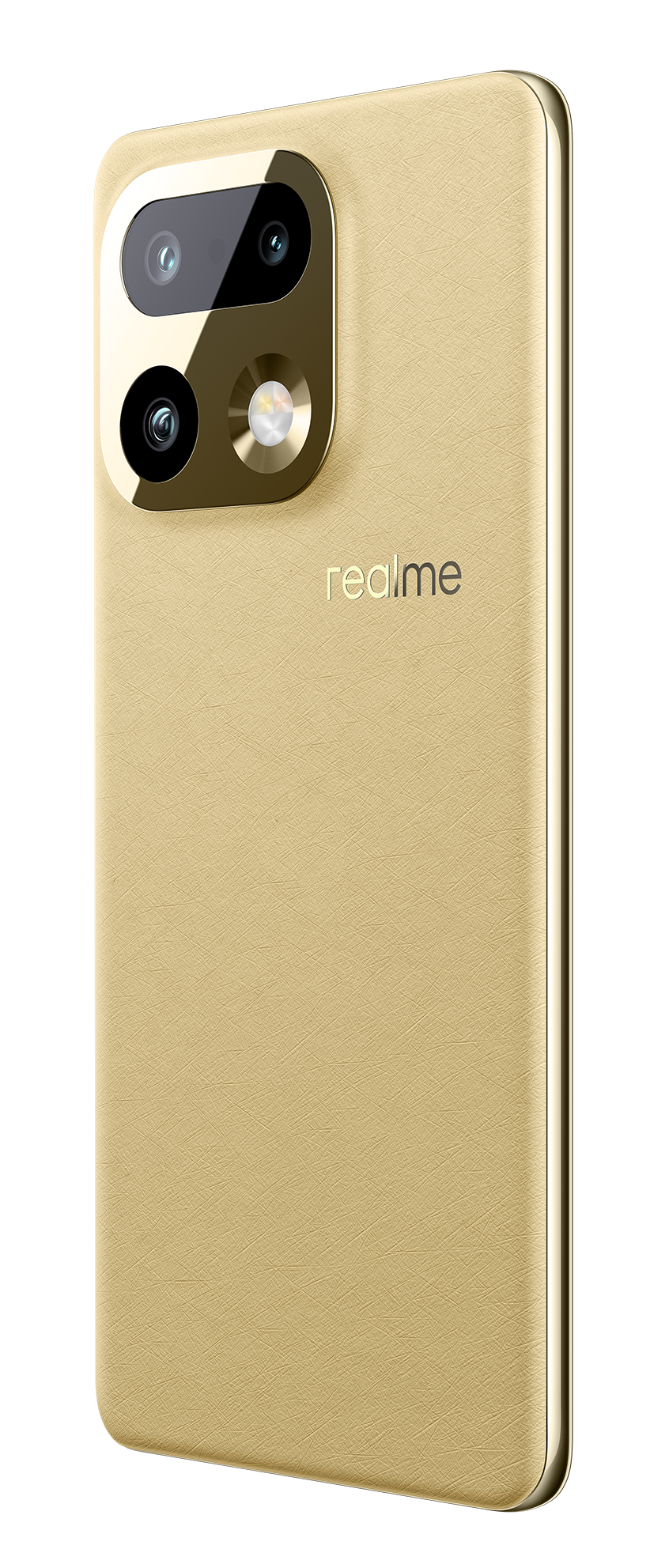 Złoty tył smartfona z obiektywami aparatu i logo Realme.