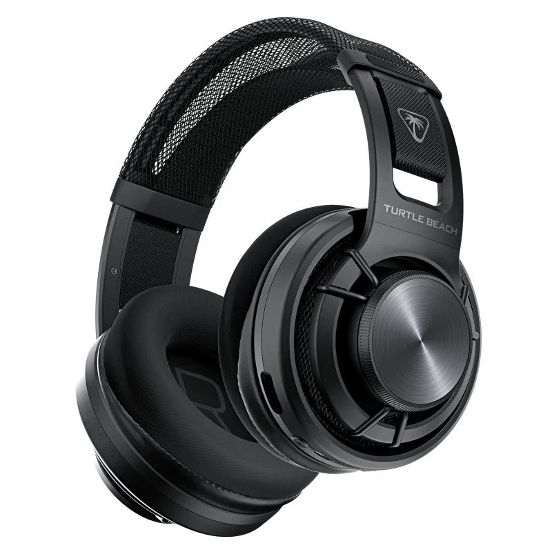 Auriculares negros circumaurales con detalles plateados y diadema de malla.