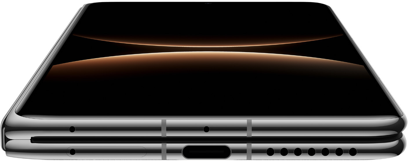 Czarny smartfon z portem ładowania i maskownicami głośników.