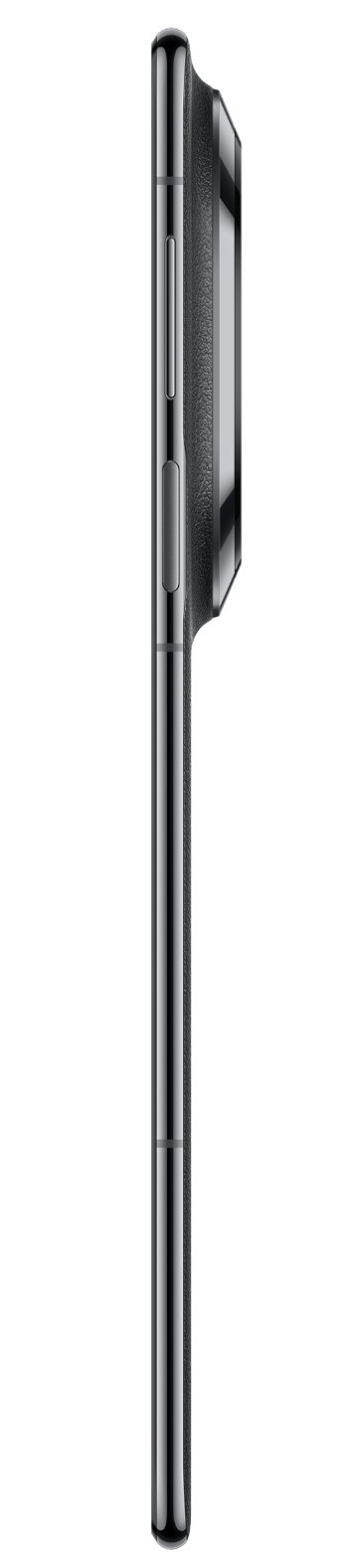 Widok z profilu smukłego, czarnego smartfona z modułem aparatu.