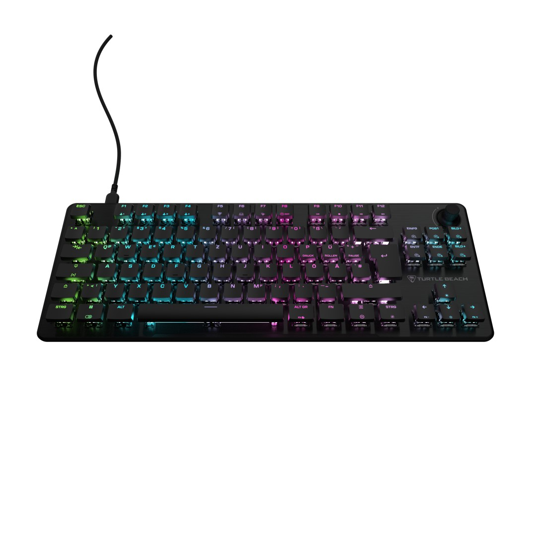 Schwarze Tastatur mit RGB-Beleuchtung und Turtle Beach Logo.