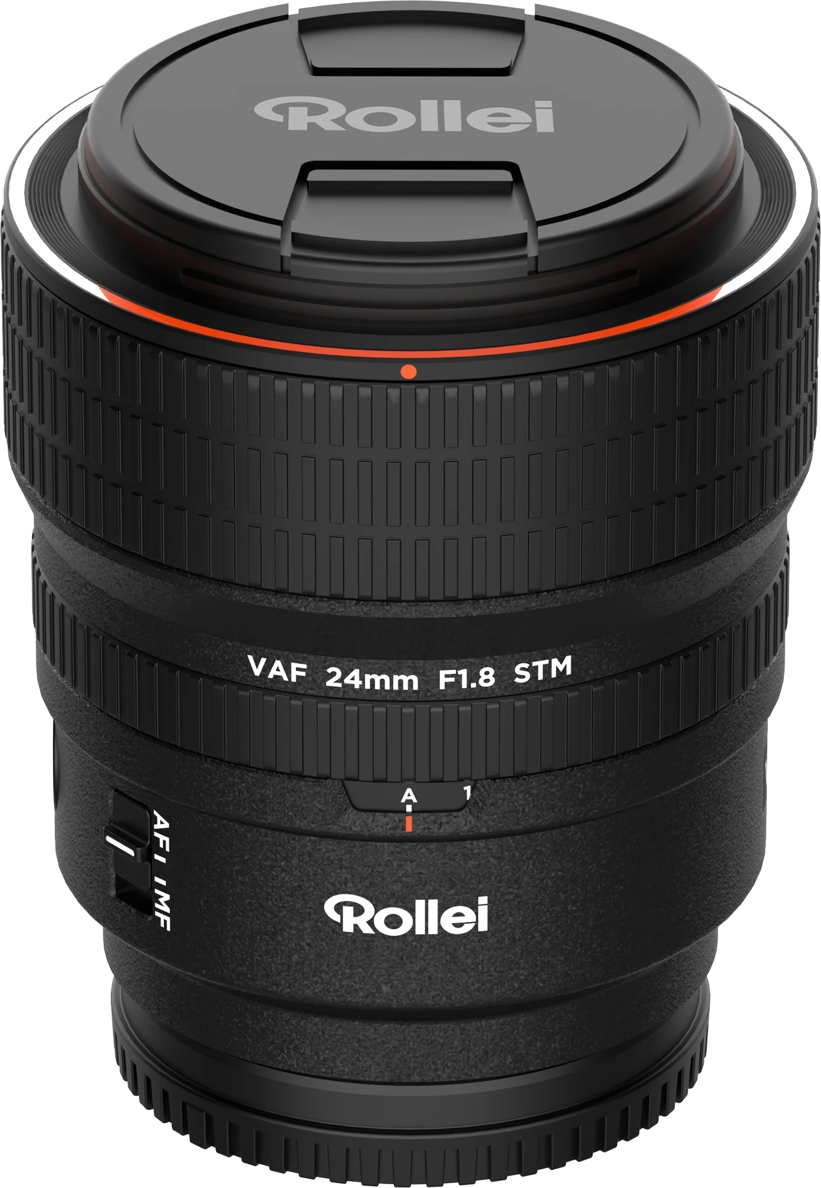 Rollei VAF 24mm F1.8 STM Objektiv mit Fokusring und Schalter.
