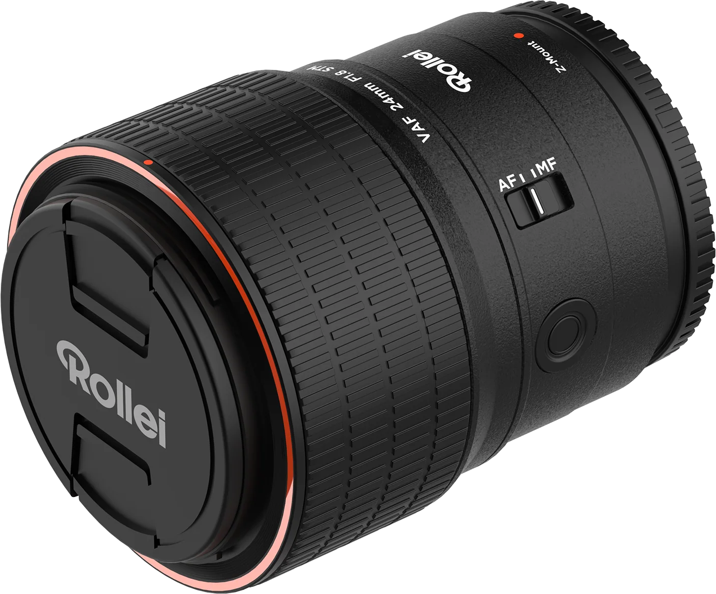 Ein schwarzes Rollei Objektiv mit Frontlinse und Fokuseinstellung.