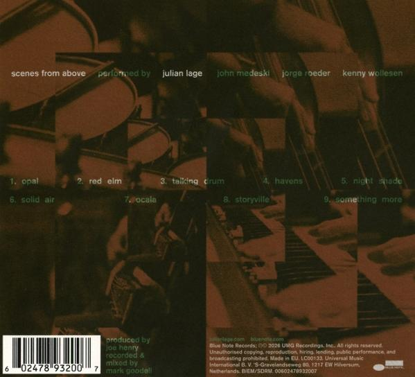Album-Cover mit Songtiteln, Künstlernamen und Barcode in Sepiatönen.