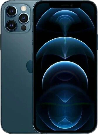 Arkada üç kamerası olan mavi iPhone ve soyut mavi arka plan.