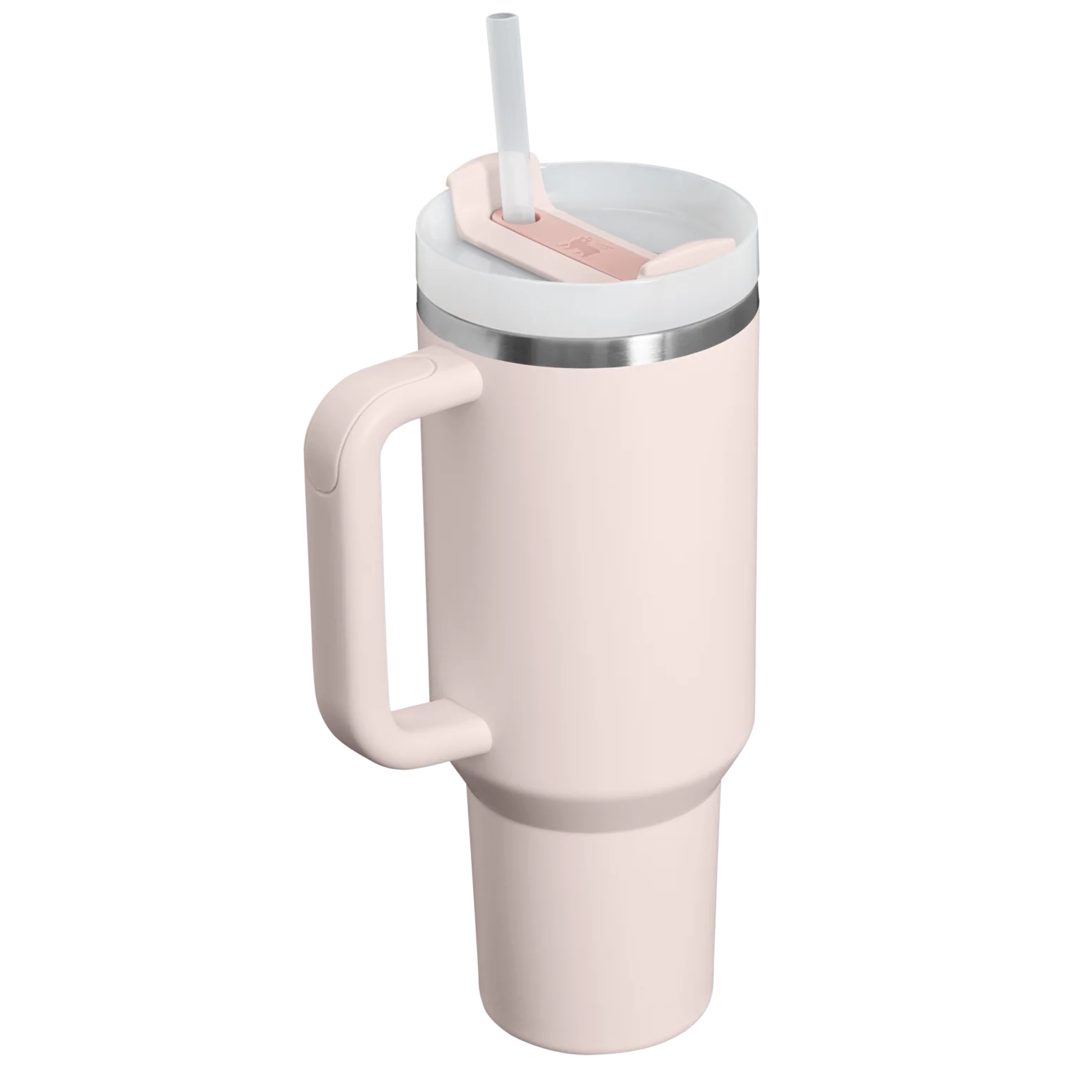 Saplı ve pipetli açık pembe bardak.