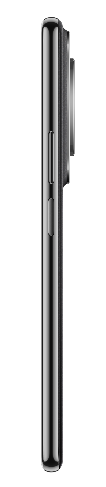 Widok z boku srebrnego smartfona z przyciskami bocznymi i obiektywem aparatu.