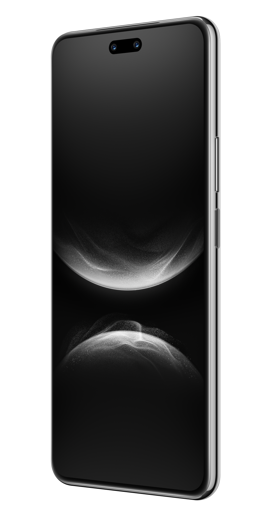 Nowoczesny smartfon z czarnym ekranem i dwiema górnymi kamerami.