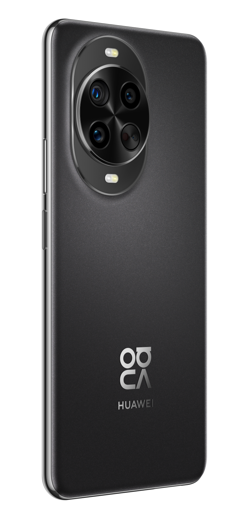 Ciemnoszary smartfon Huawei z poczwórnym aparatem i logo.