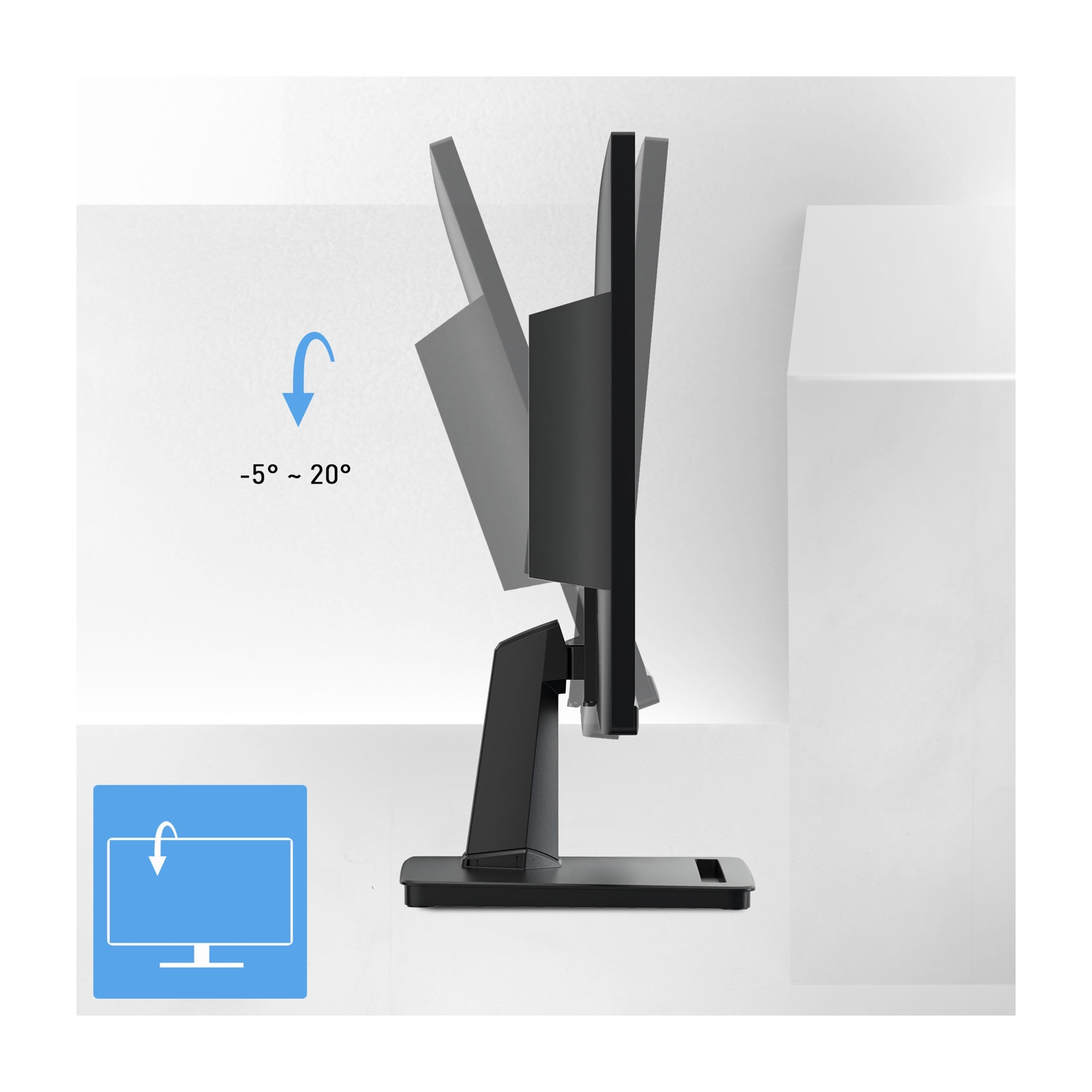 Inclinazione monitor da -5 a 20 gradi con icona.
