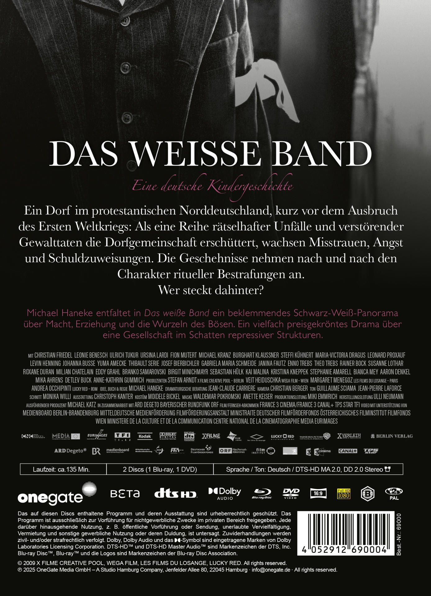 Das weiße Band: Filmplakat mit Titel, Untertitel und Filmbeschreibung.