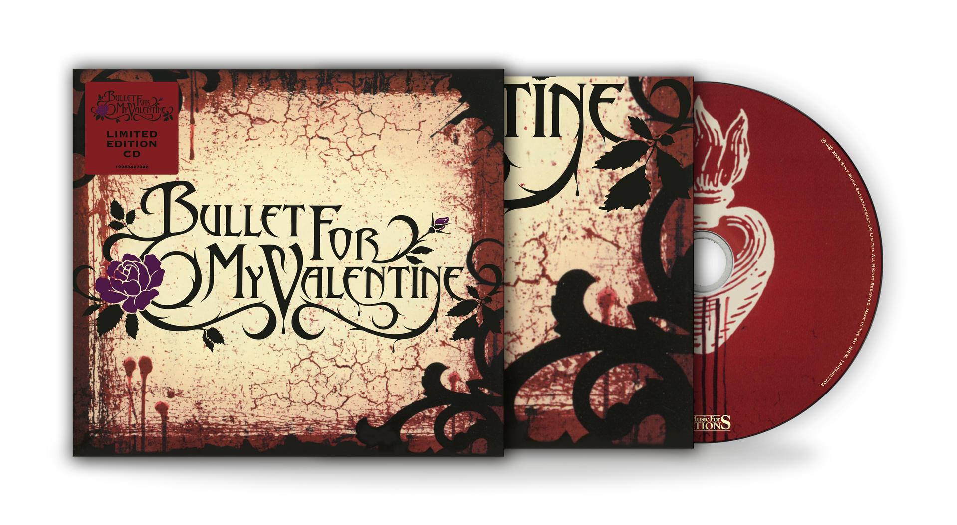 Limitierte CD-Hülle und CD mit Totenkopf-Herz-Symbol. Grunge-Design.