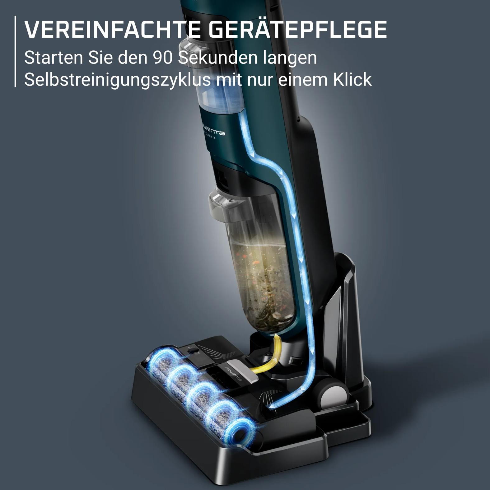 Ein moderner Staubsauger mit transparentem Behälter, der Schmutz zeigt.