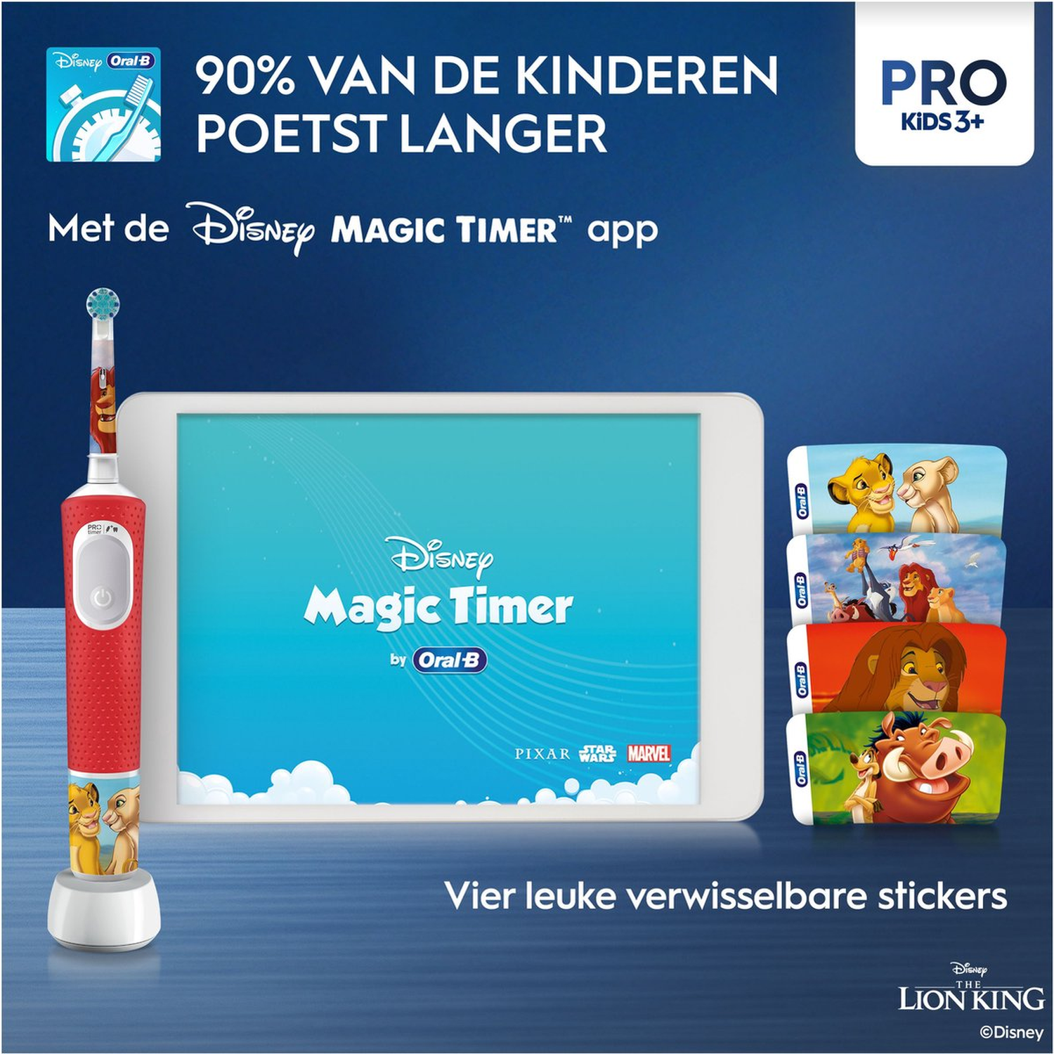 Rode elektrische tandenborstel met Disney Leeuwenkoning figuren en Magic Timer app.