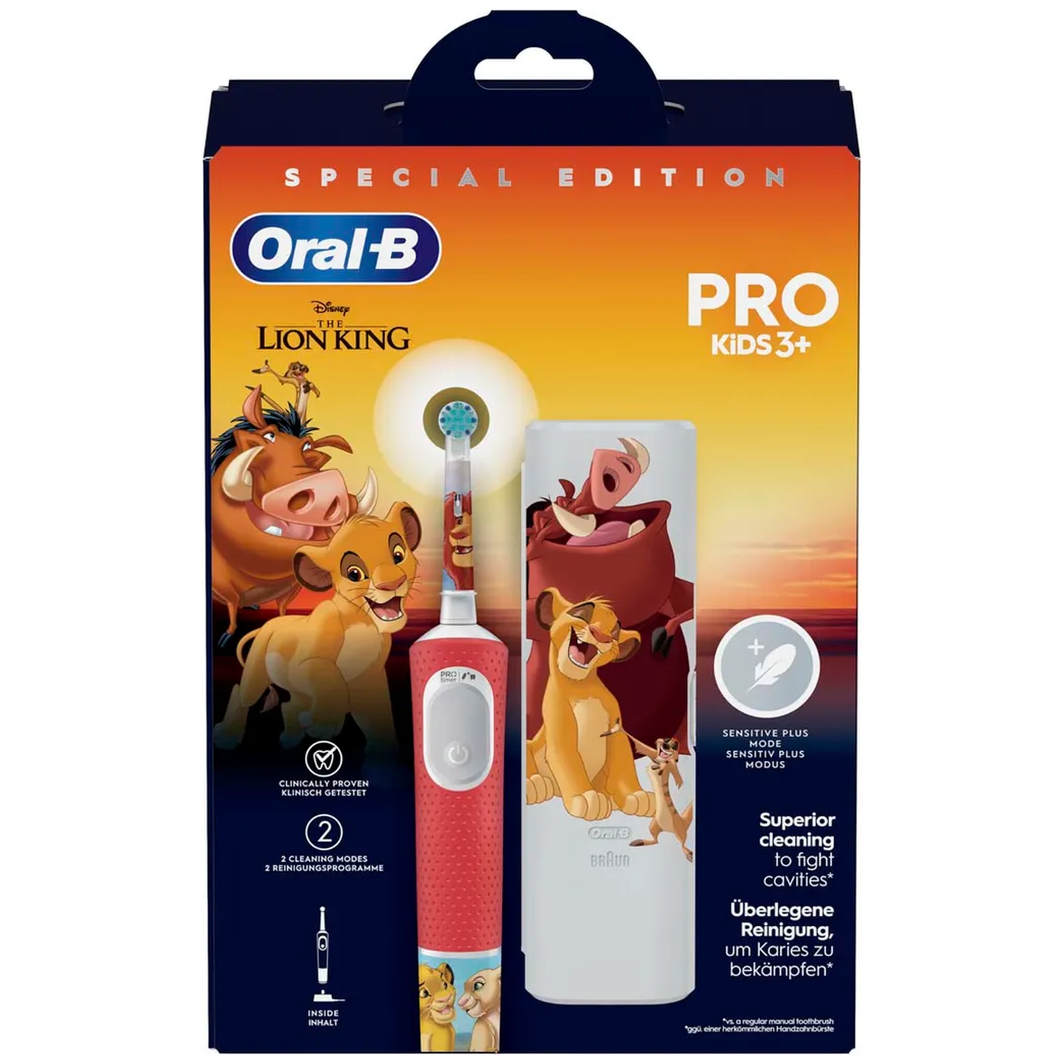 Brosse à dents électrique Oral-B Pro Kids 3+ rouge thème Le Roi Lion.