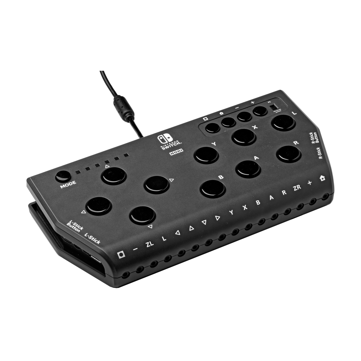 Controller nero Nintendo Switch con molti pulsanti e due joystick.