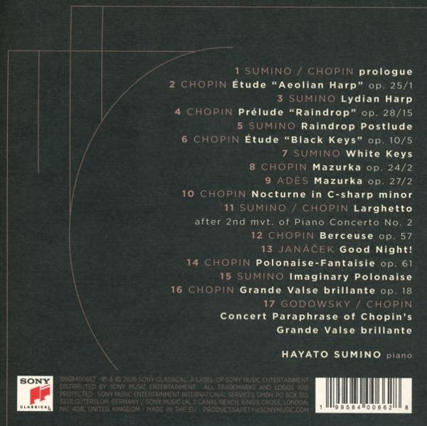 CD-Rückseite mit Stückliste von Hayato Sumino, Klavier.