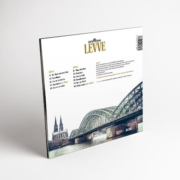 Albumcover mit Kölner Dom und Hohenzollernbrücke, mit Songliste und Logo.