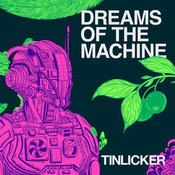 Pinker Roboter mit grünen Blättern und Früchten, Titel 