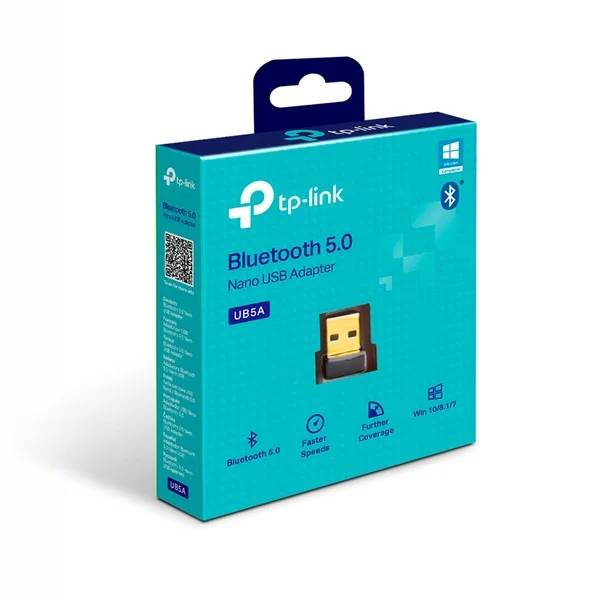 Adaptador USB Nano Bluetooth 5.0 de TP-Link UB5A en su embalaje original.