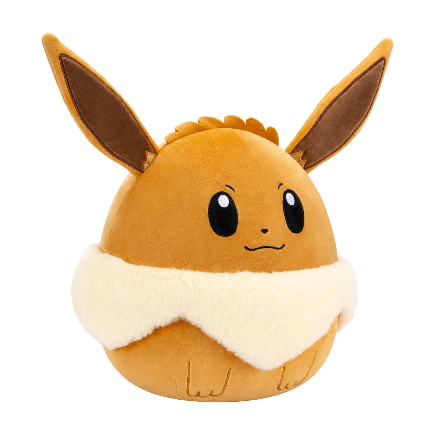 Un peluche marrone di Eevee con lunghe orecchie e un colletto color crema.