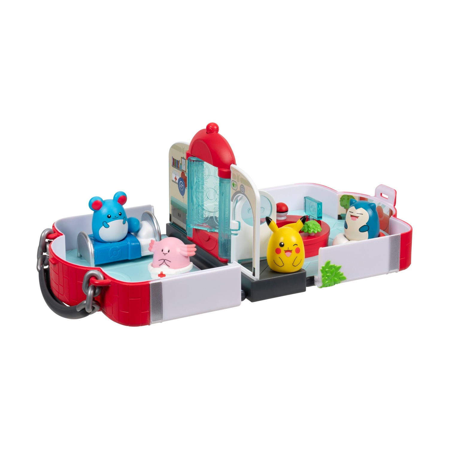 Playset Pokémon con Pikachu, Snorlax, Chansey e Azumarill in una stazione medica.