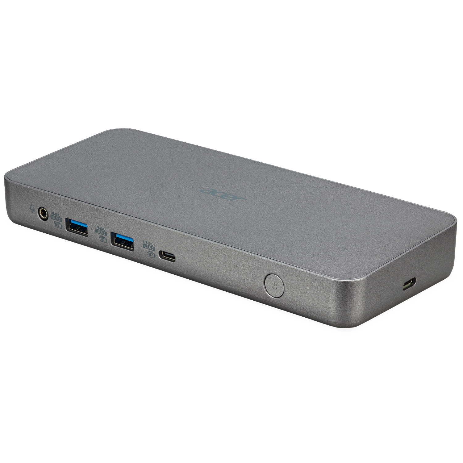 Gray Acer docking station with USB, audio ports and power button.