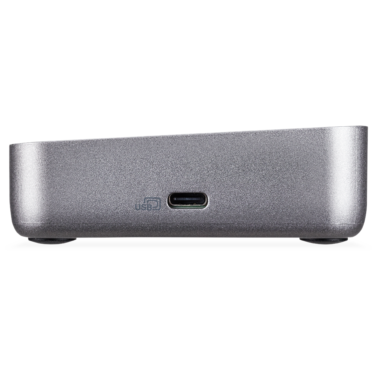 Gray USB-C housing with two rubber feet and one USB-C port.