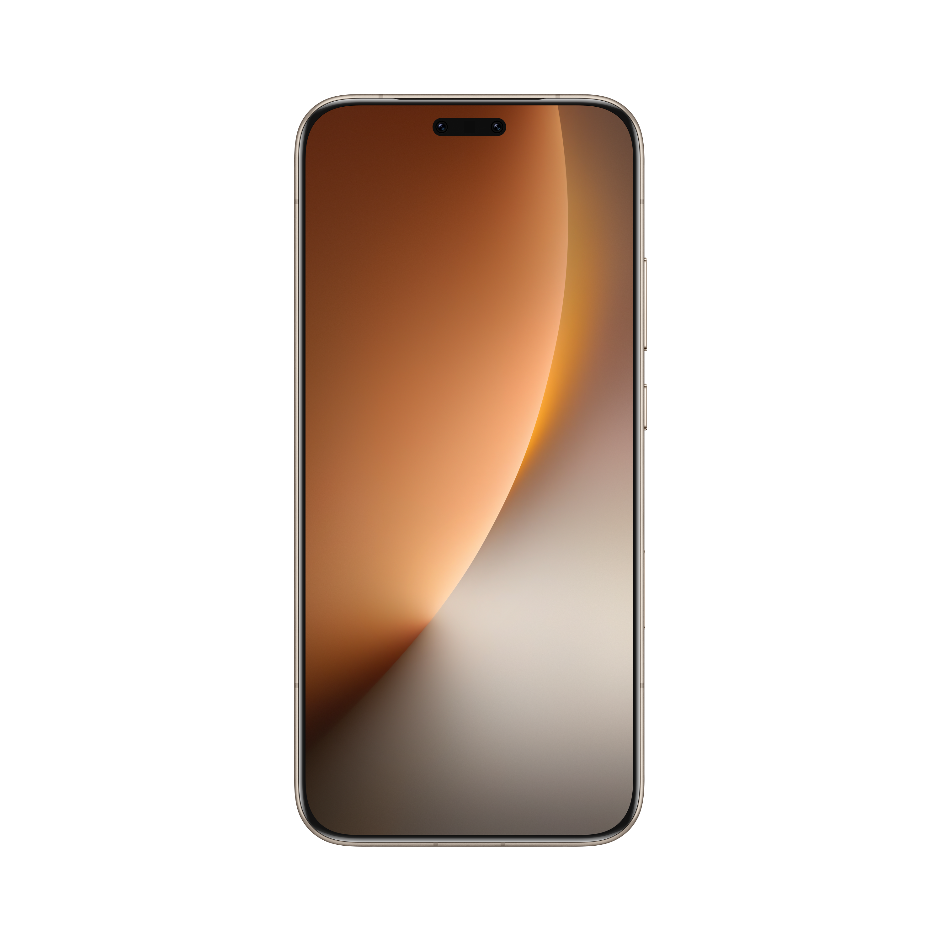 Soyut turuncu ve beyaz arka plana sahip altın rengi akıllı telefon ekranı.