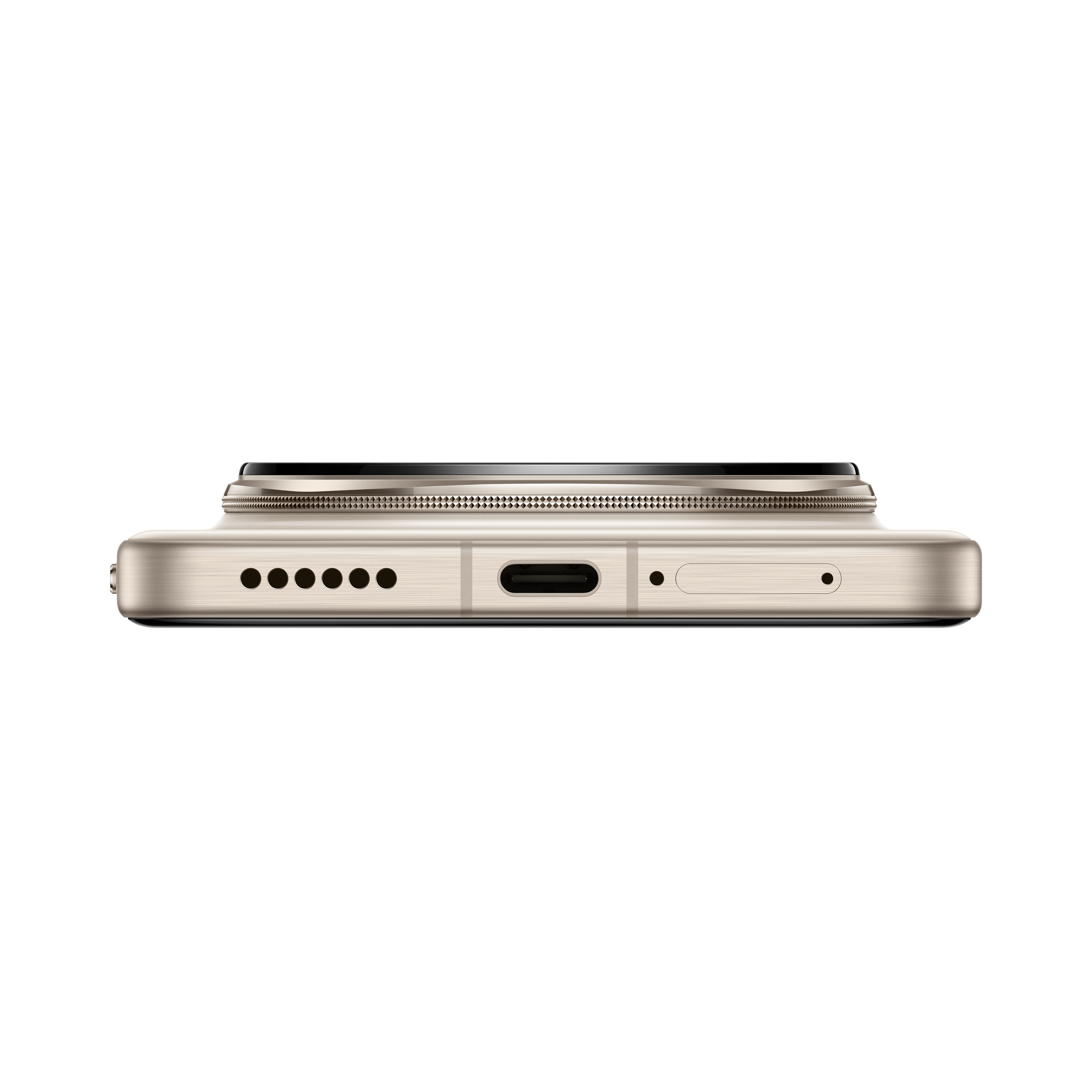 Akıllı telefonun alt yüzü: hoparlörler, USB-C bağlantı noktası, SIM tepsisi.