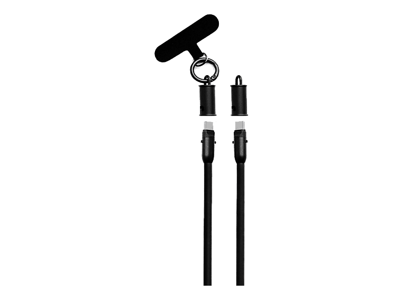 Cordón para móvil - Panda Lanyard, 1.2m Cable, USB-C, Goma, Carga rápida, 60W, Negro