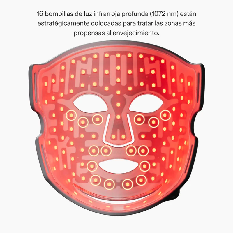Una mascarilla facial roja con 16 luces infrarrojas.