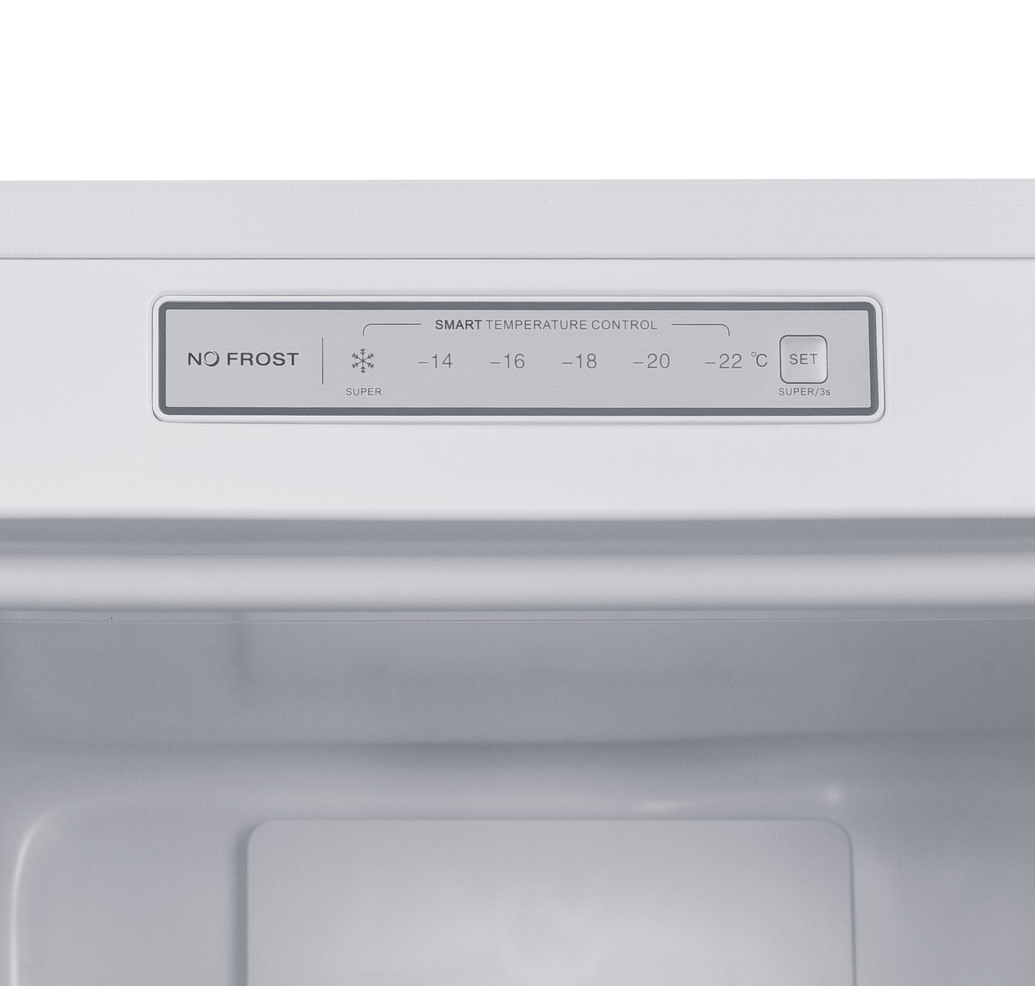 Panel de control del congelador: No Frost, control de temperatura, -14 a -22°C, SET.