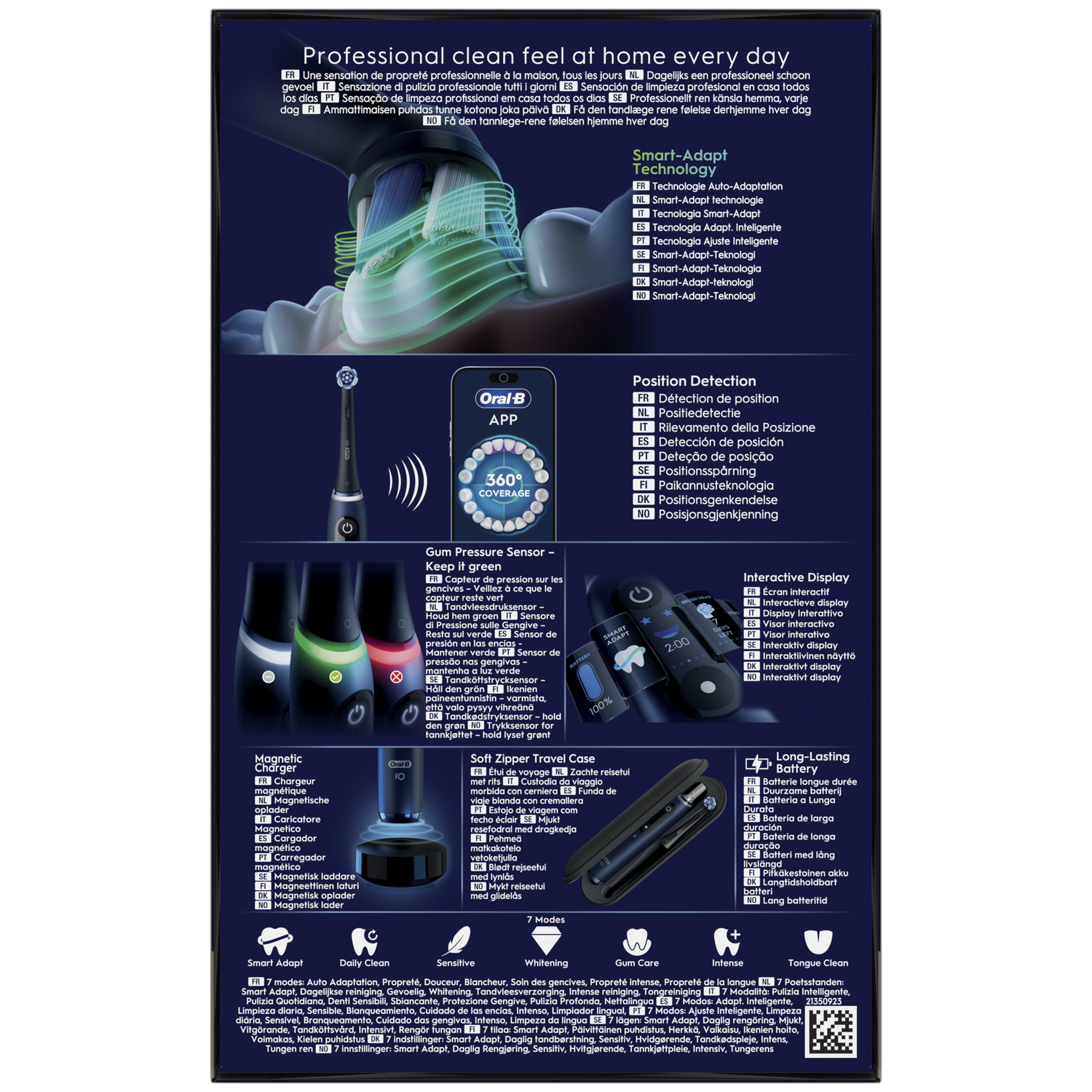 Electric toothbrush with app, charging case and accessories. Multiple modes.