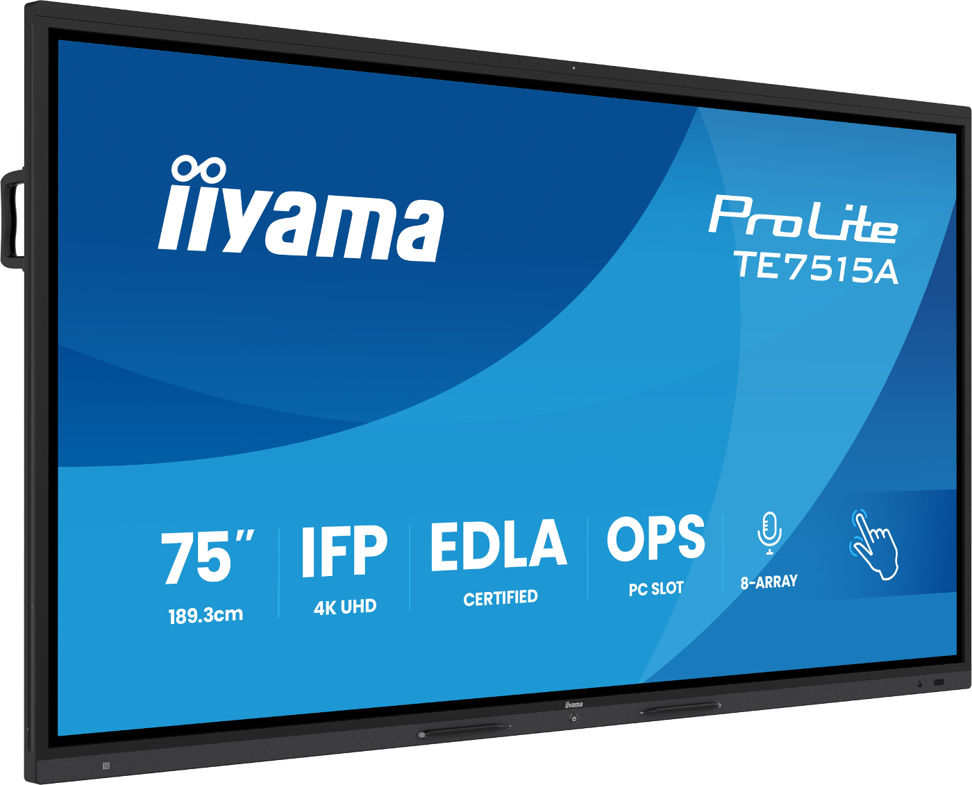 Iiyama ProLite TE7515A interaktives Display, 75 Zoll, 4K UHD, EDLA zertifiziert, OPS PC Slot.