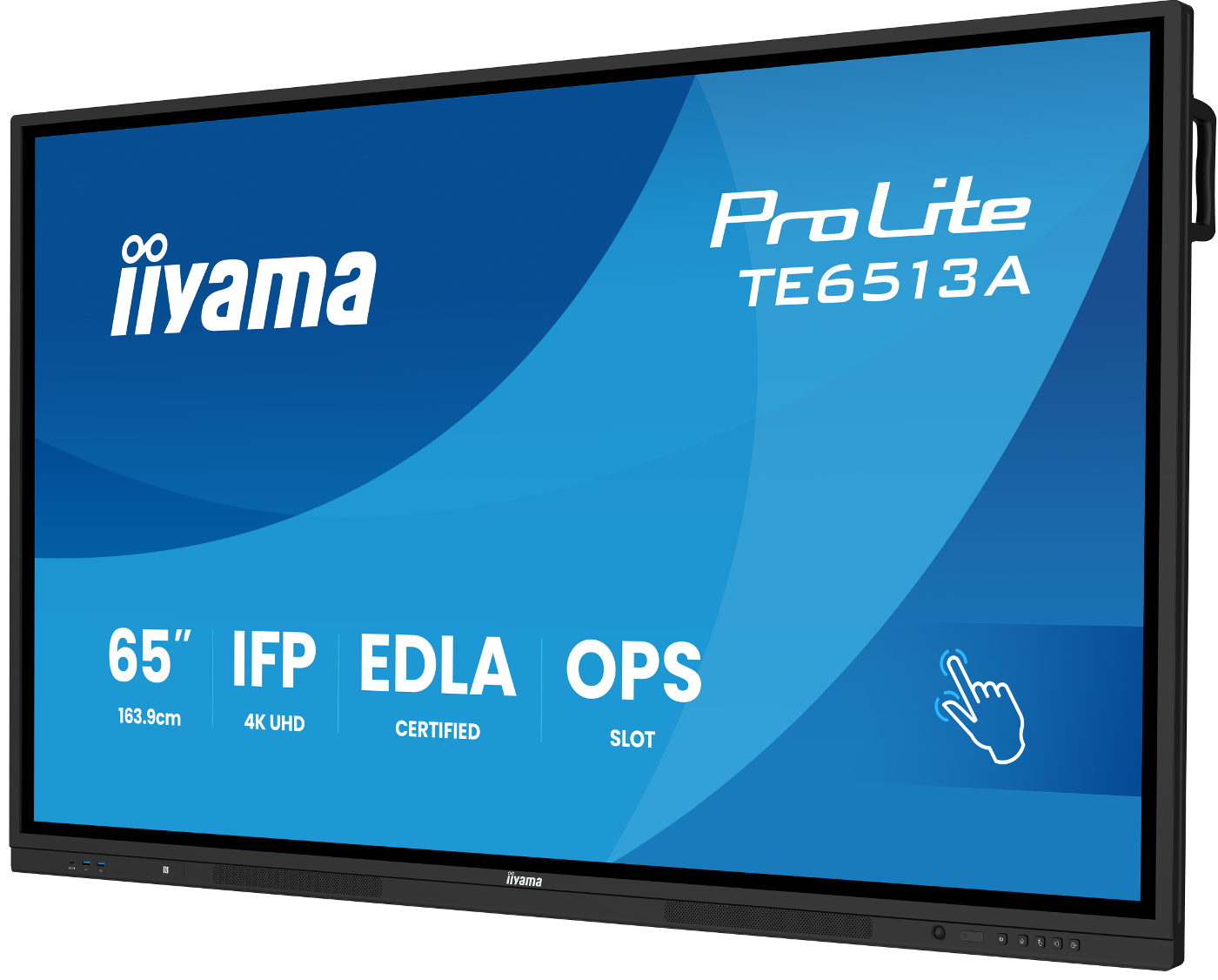 Ein Iiyama ProLite TE6513A 65-Zoll-IFP-Touchscreen mit 4K UHD-Auflösung.
