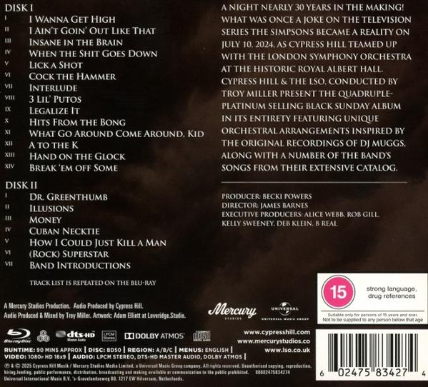 Album-Rückseite mit Titellisten für Disk 1 und 2, Produktionsdetails und Logos.