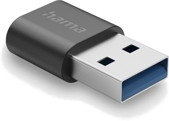 Czarny adapter USB Hama ze srebrnym złączem i niebieską wstawką.