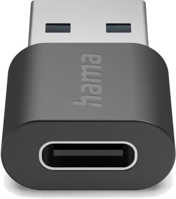 Czarny adapter Hama USB-C ze wtyczką USB-A i gniazdem USB-C.