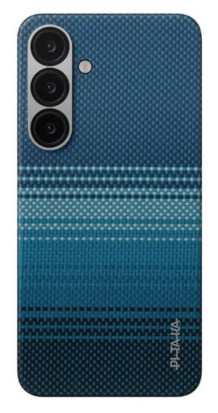 Niebieskie etui na telefon z aparatami i paskami.