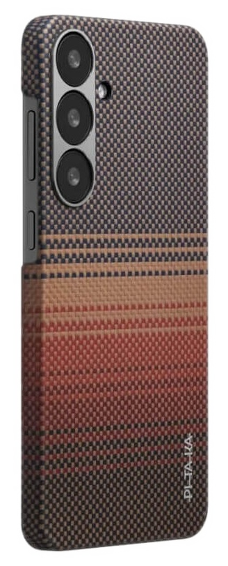 Smartfon z potrójnym aparatem z tyłu i wzorzystym etui.