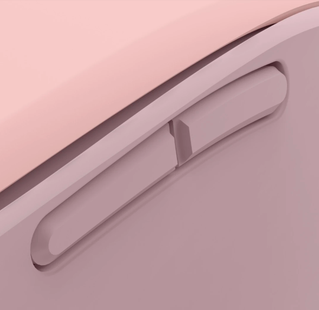 Zbliżenie różowej myszy z szarym suwakiem.