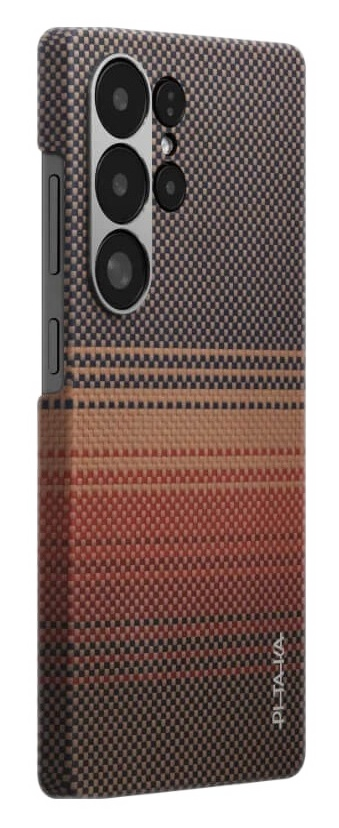 Tył smartfona z wielokolorowym teksturowanym wzorem i obiektywami aparatu.