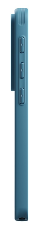 Niebieski odtwarzacz MP3 z przyciskami głośności i portem ładowania.