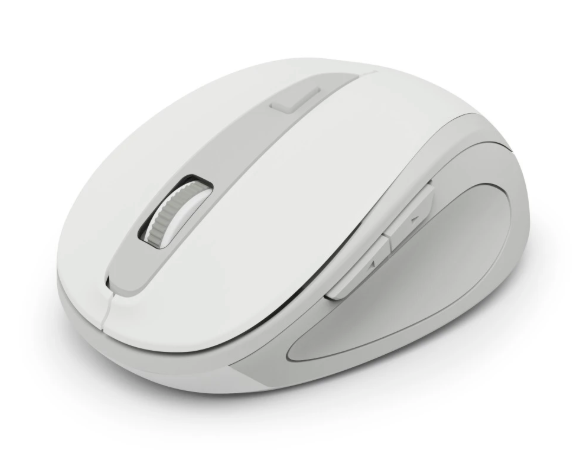 Biała i szara mysz komputerowa, na białym tle.