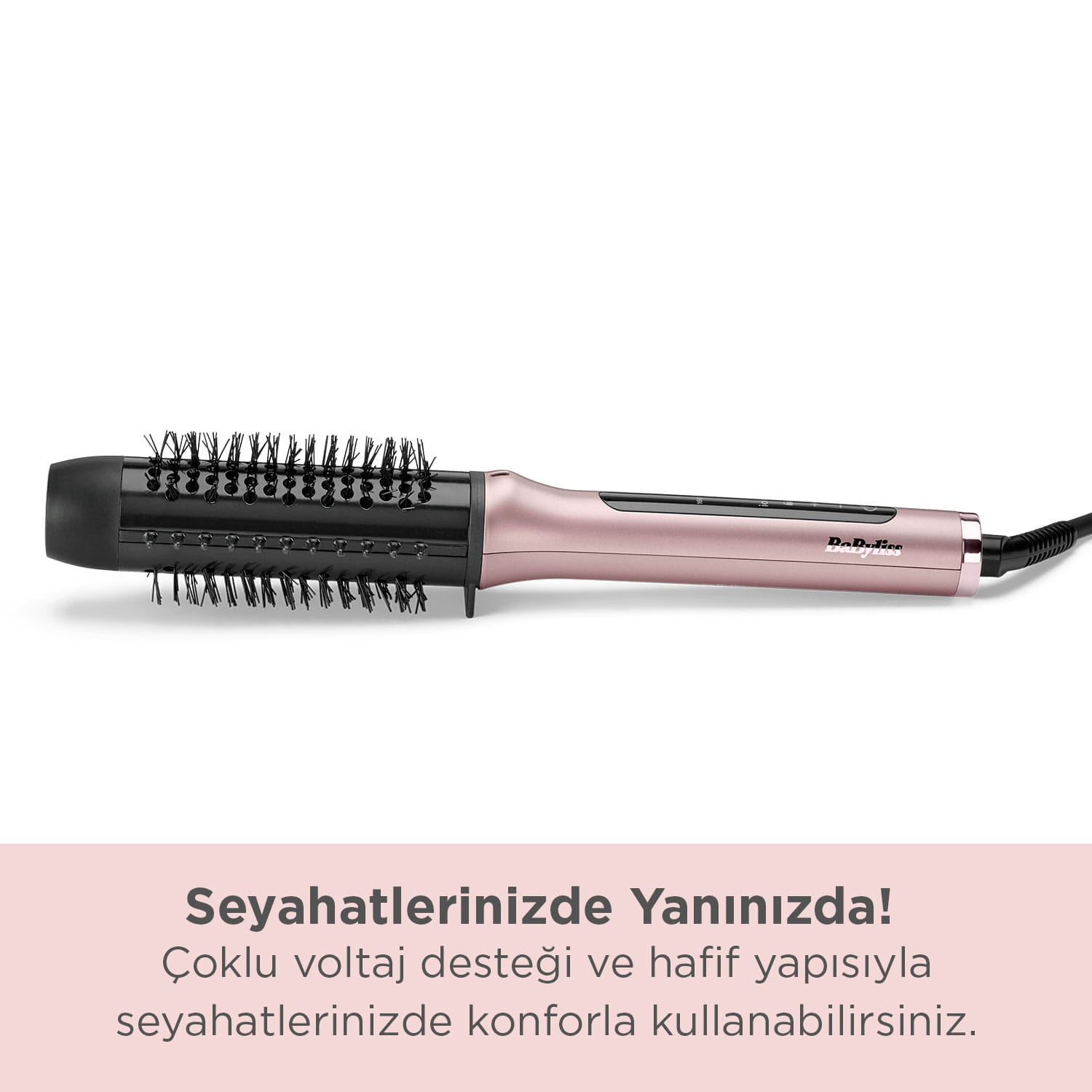 Siyah kıllı, rozet altın rengi döner saç fırçası.