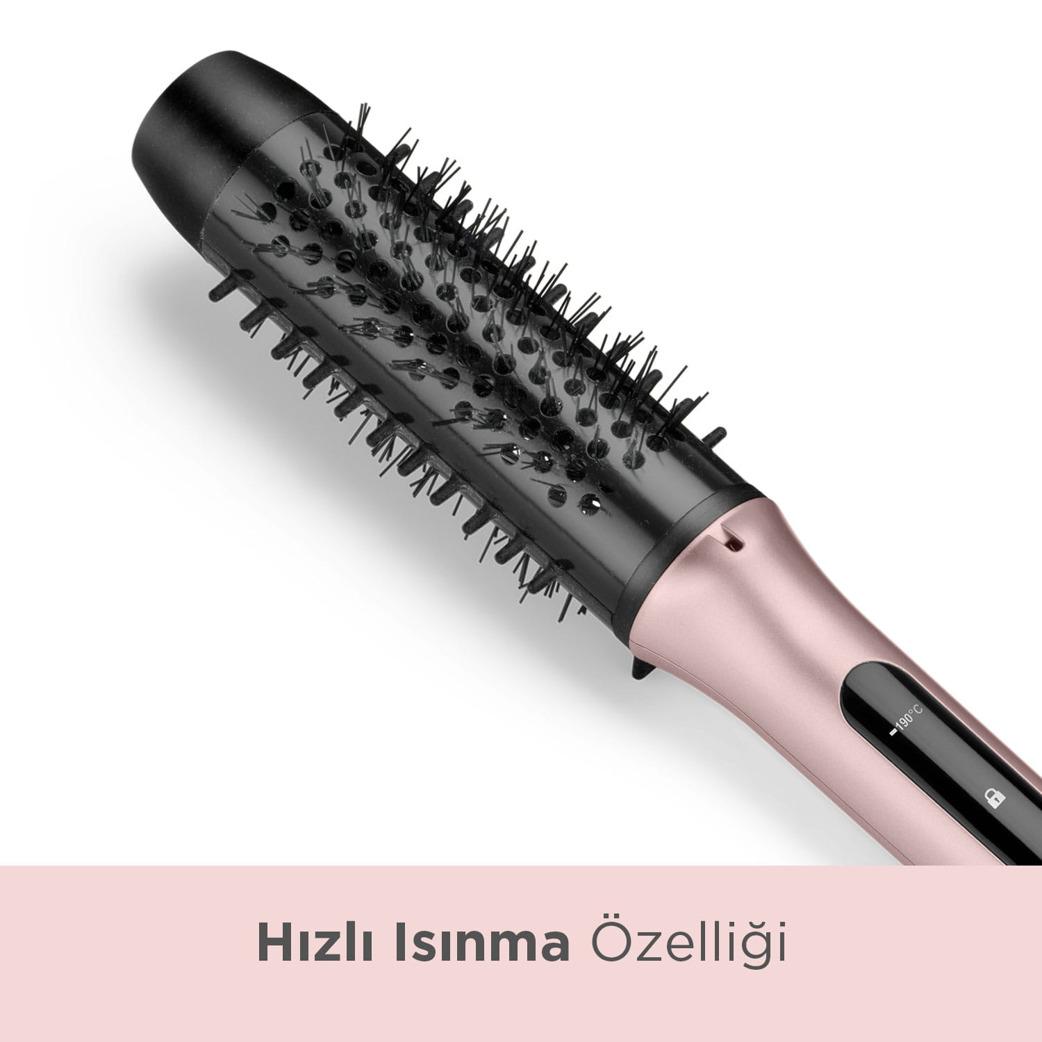 Gül altın ve siyah dönerli saç fırçası kıllı.